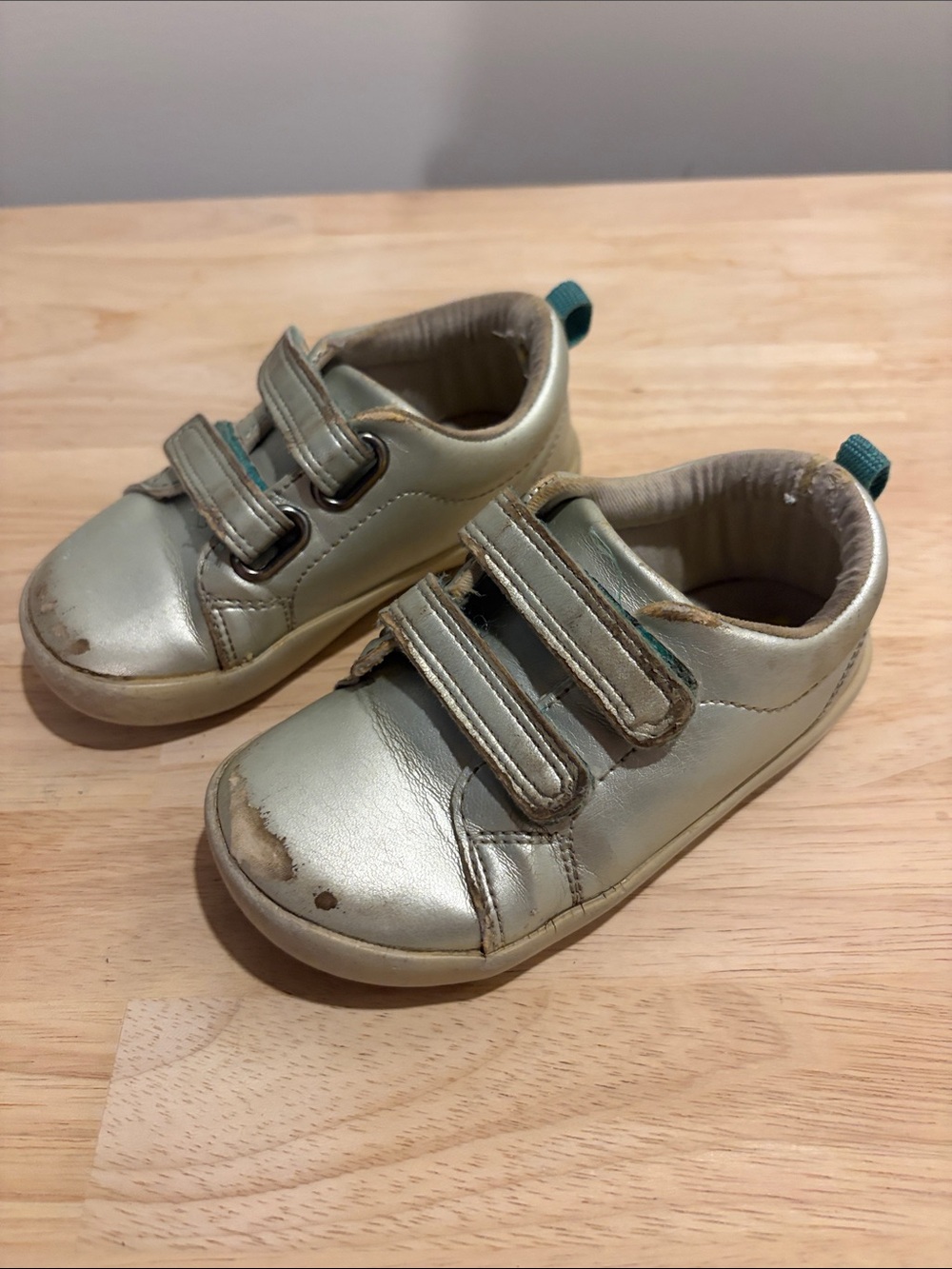 Ten Little Metallic Silver Velcro Sneakers Size 8